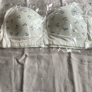 Floral Print  Bra in Cream with Light Blue Flowers. Bra